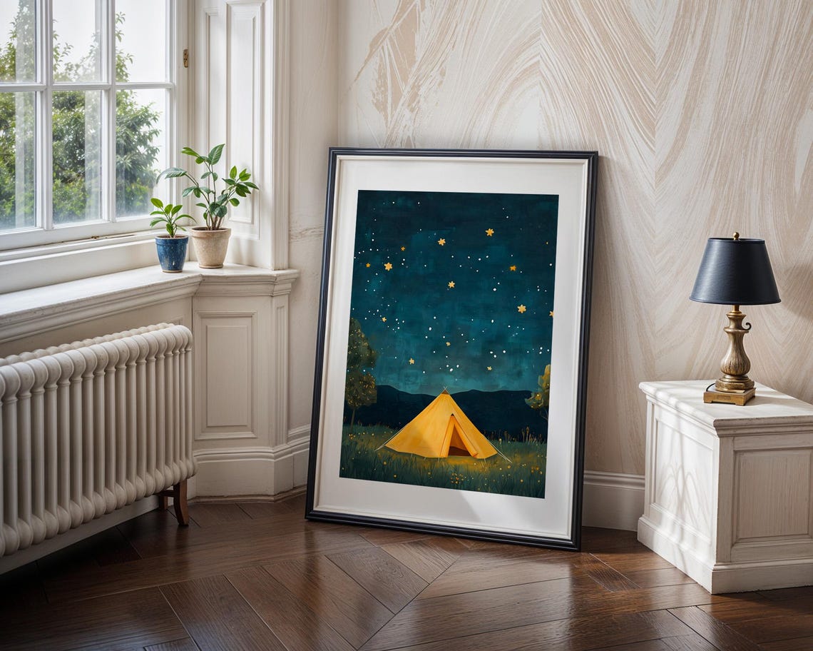Glowing Yellow Tent Under Starry Night Camping Adventure Poster - Image 4