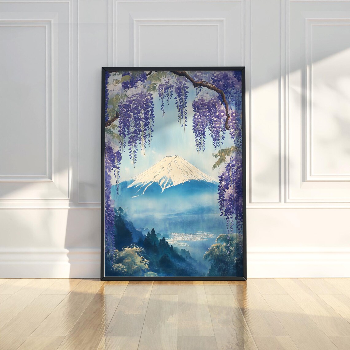 Mount Fuji Purple Wisteria Spring Japanese Watercolor Art Poster