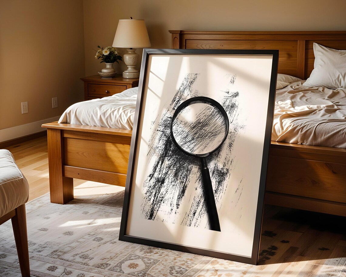 Magnifying Glass Black Ink Brushstroke Abstract Modern Wall Art - Image 5