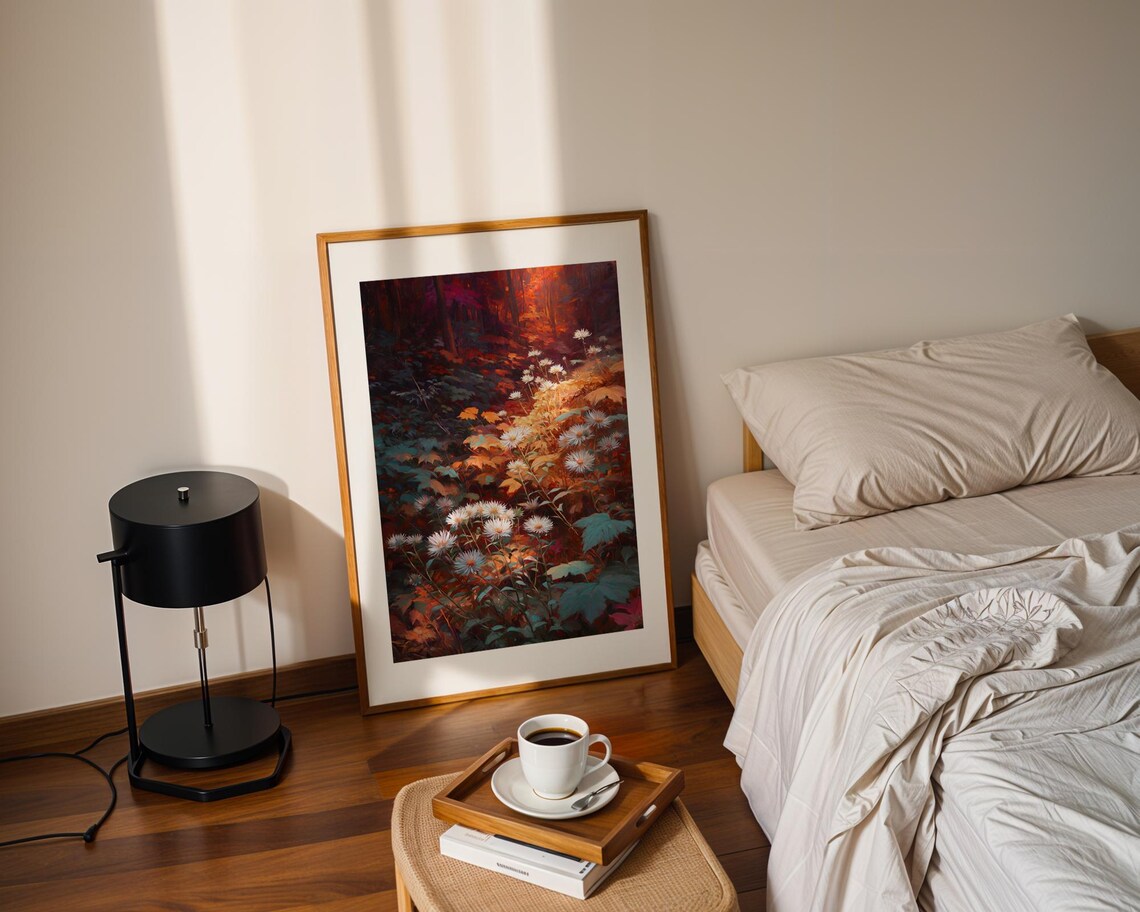 Autumn Forest White Daisy Flower Path Glowing Oil Painting Poster - Image 2