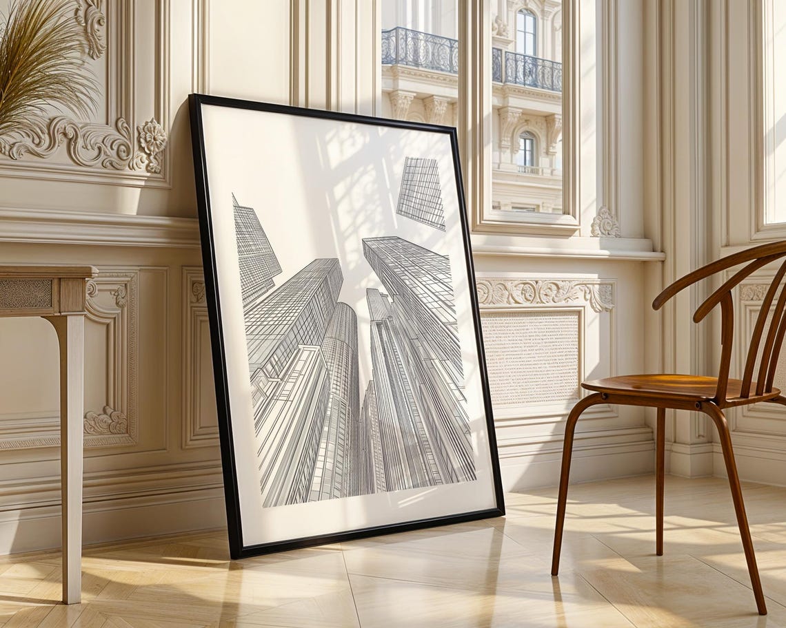 Minimalist Skyscraper Line Art Cityscape View From Below Poster - Image 3