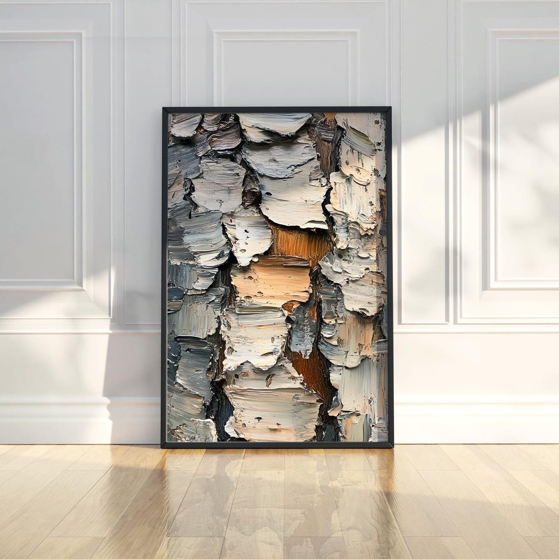 Abstract Birch Tree Bark Texture Neutral Impasto Oil Painting Poster