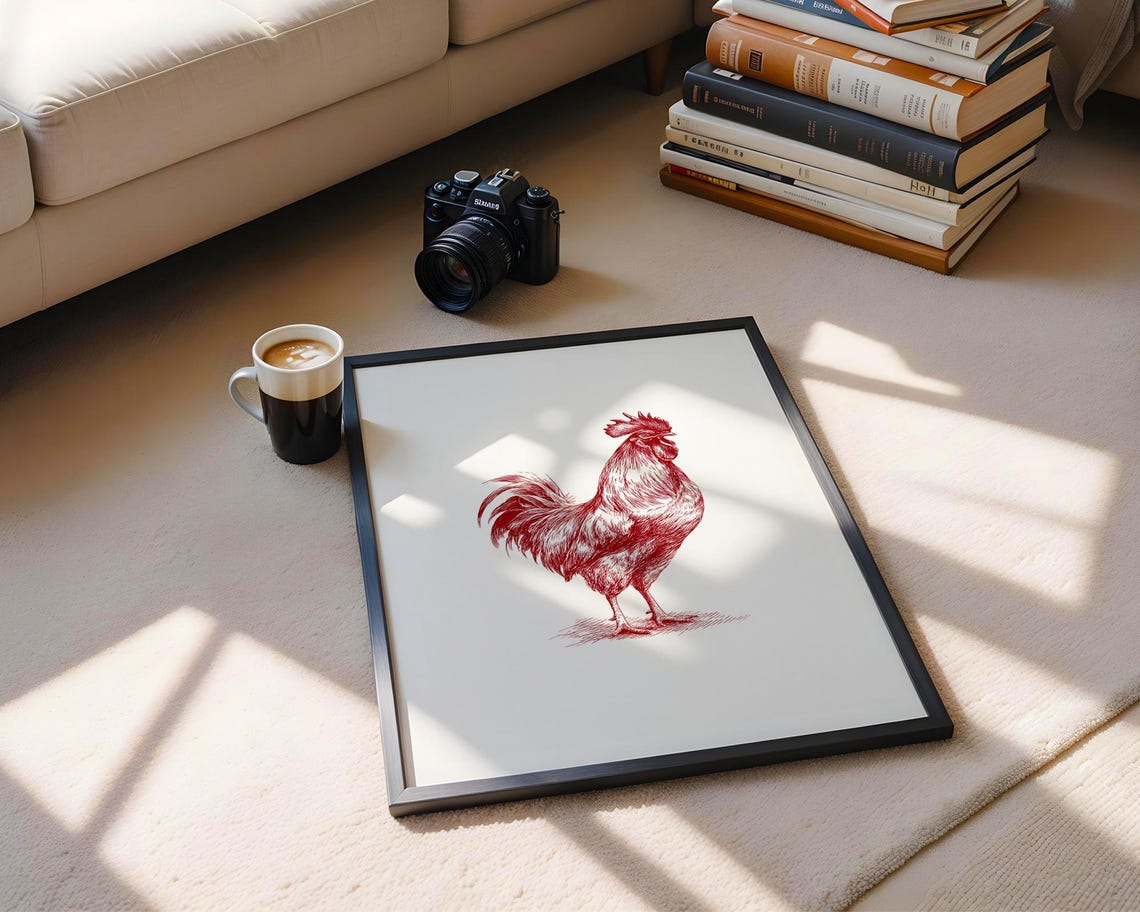 Proud Red Rooster Vintage Engraving Farm Bird Illustration Poster - Image 6
