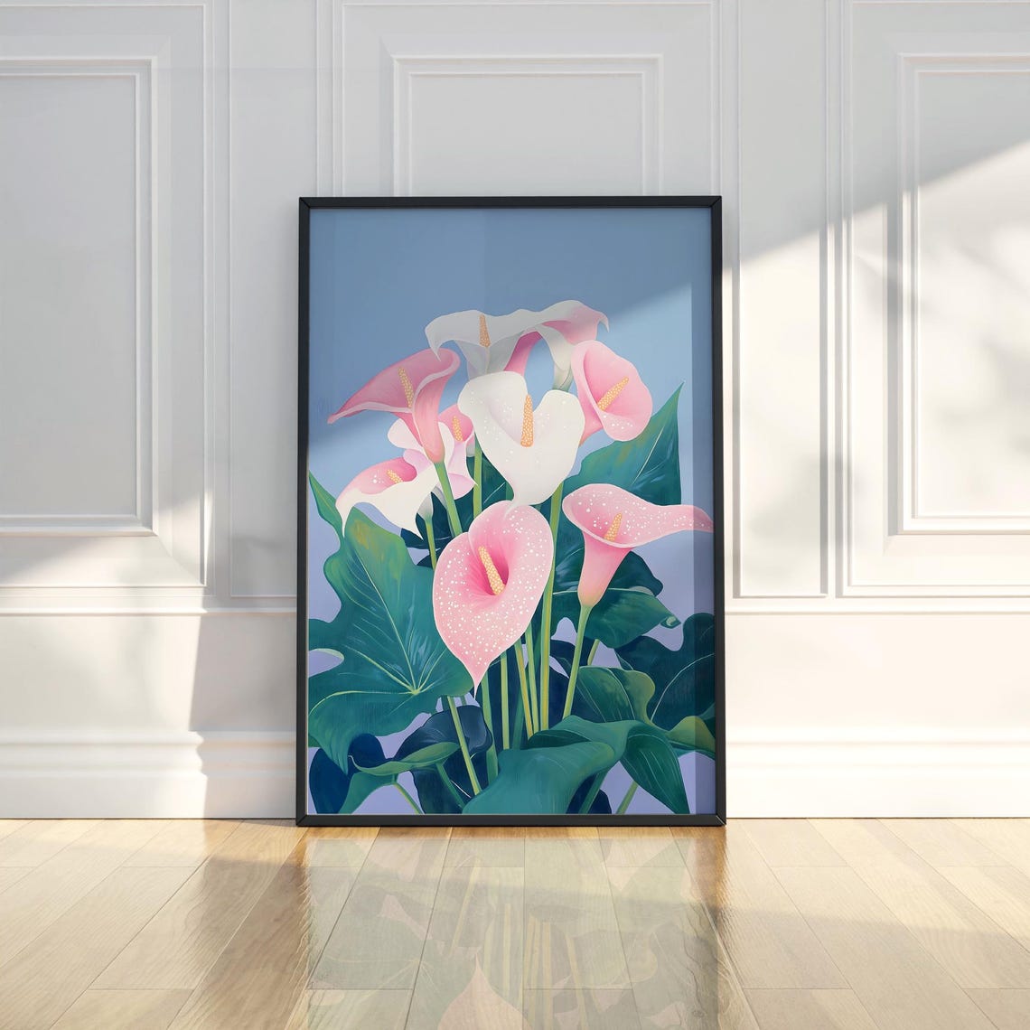 Elegant Pink White Calla Lily Flowers In Bloom Botanical Poster