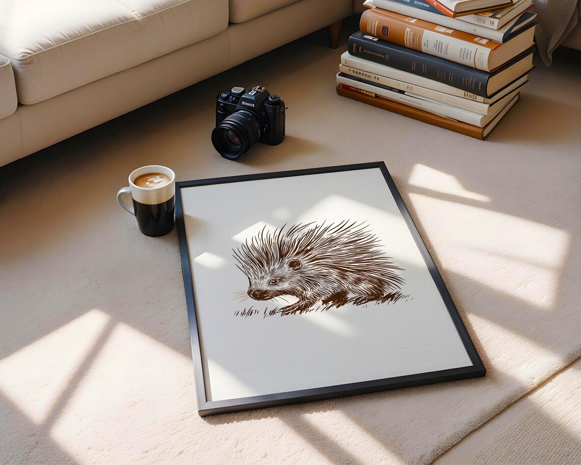 Sepia Porcupine Ink Sketch Vintage Wildlife Illustration Poster - Image 6