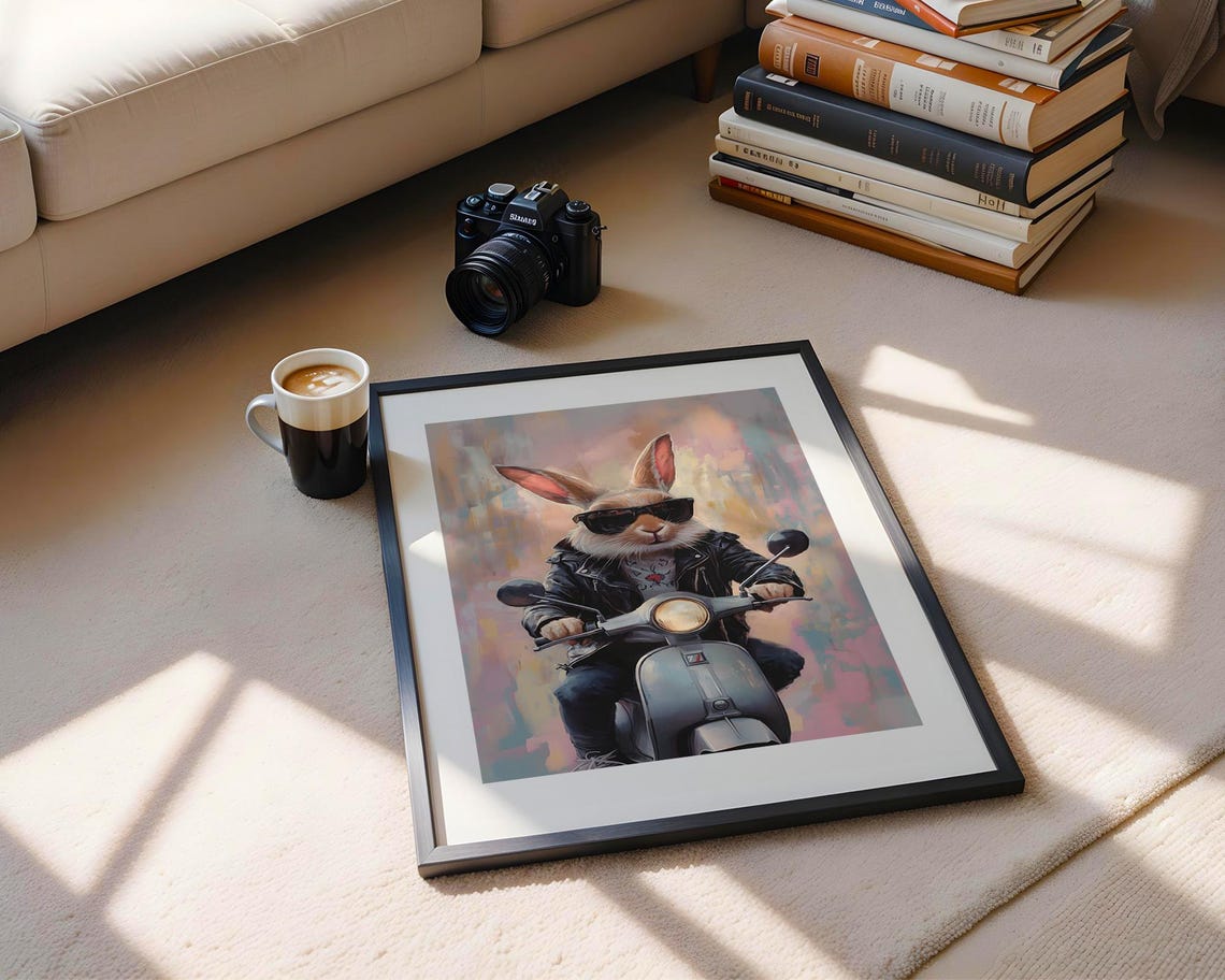 Cool Rabbit Leather Jacket Scooter Art Trendy Wall Room Decor Animal Prints Print Poster - Image 5