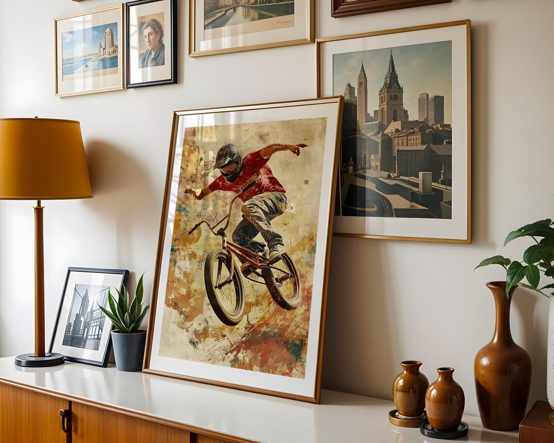 BMX Rider Air Jump Red Shirt Painterly Grunge Sports Action Poster - Image 5