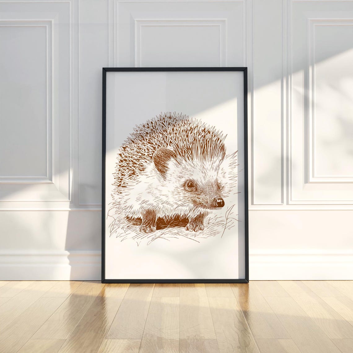 Cute Hedgehog Sepia Ink Sketch Wildlife Animal Illustration Poster