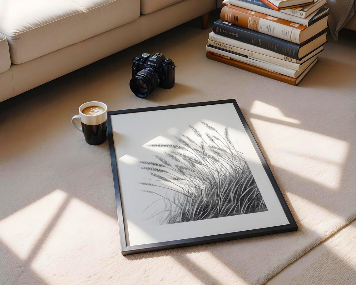 Wheat Field Stalks Pencil Sketch Rustic Botanical Farmhouse Poster - Image 6