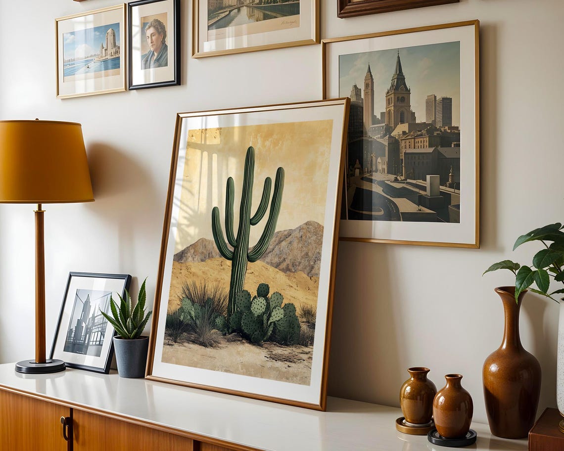 Saguaro Cactus Desert Minimalist Beige Southwestern Plant Poster - Image 3
