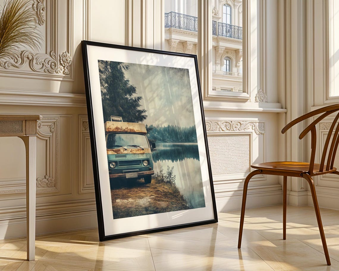 Vintage Retro Bus Camping Trip River Travel Painting Poster Wall Art Print Modern Home Room Decor Artwork Gift - Image 3