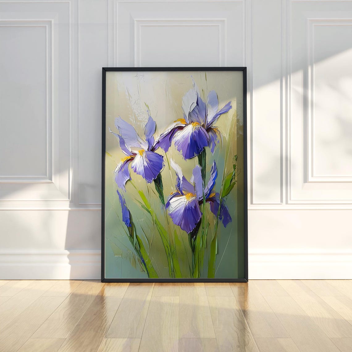 Purple Iris Flowers Close Up Elegant Floral Oil Painting Poster