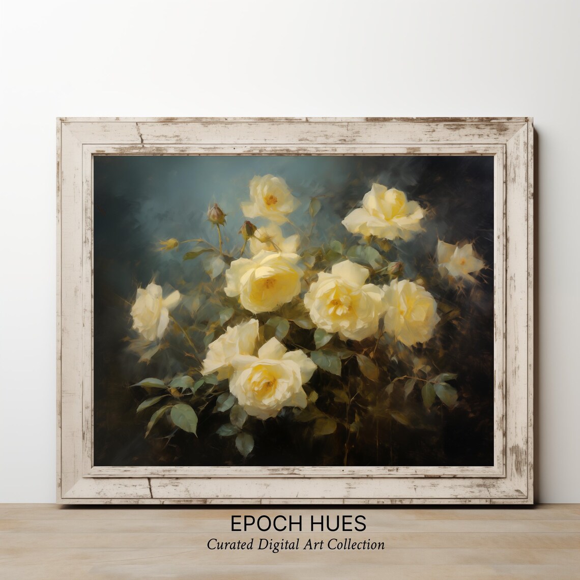 Creamy White Roses Blooming in Dark Garden Romantic Floral Poster - Image 3