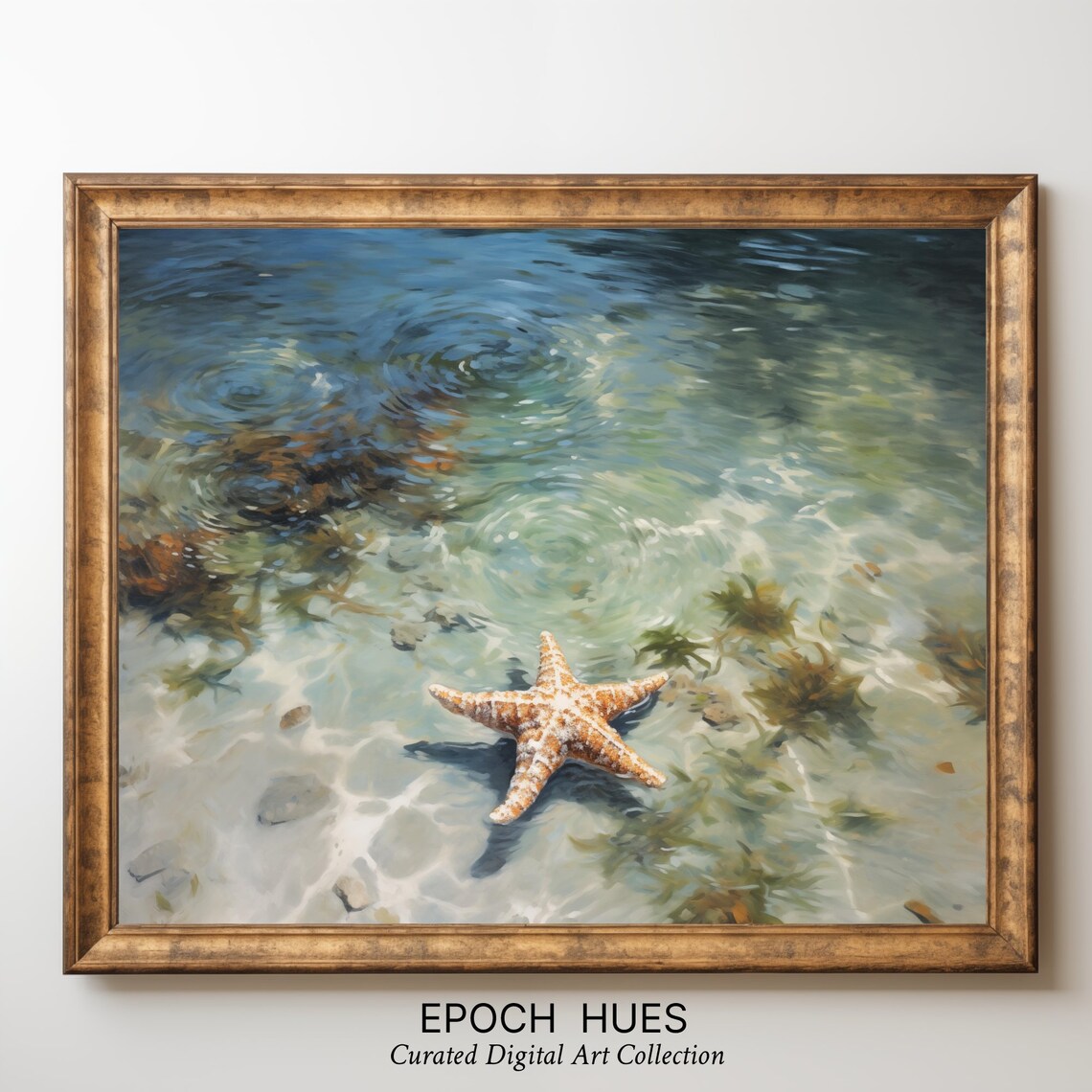Starfish Resting in Calm Shallow Coastal Water Painting Poster - Image 3