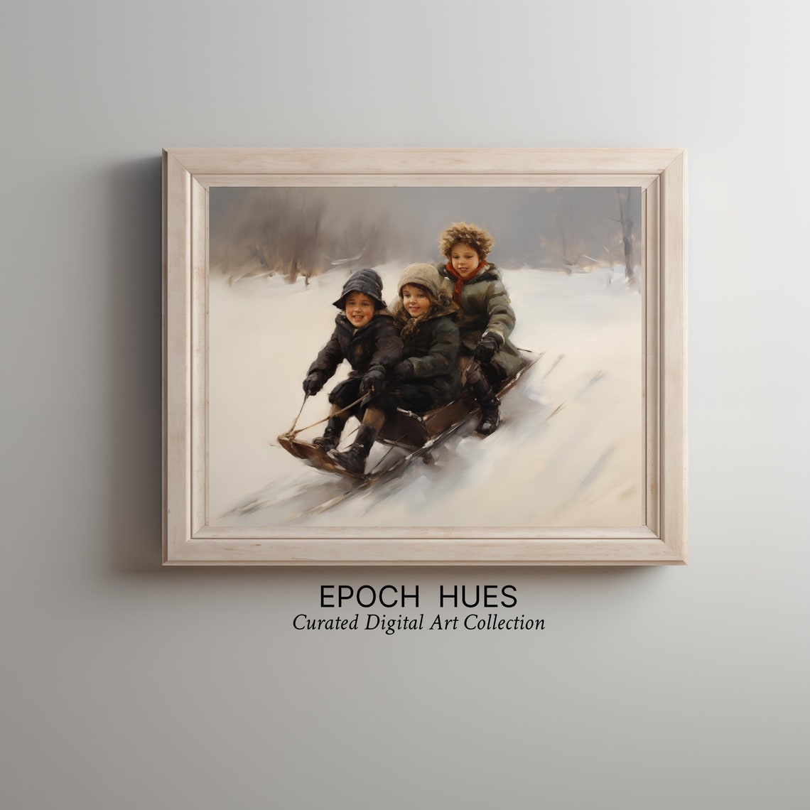 Three Children Sledding Down Snowy Hill Vintage Winter Poster - Image 2