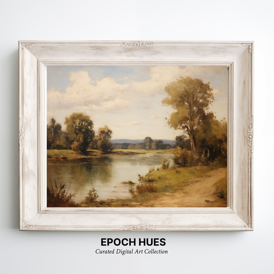 Vintage Landscape Painting, Classic River Scene - Image 3