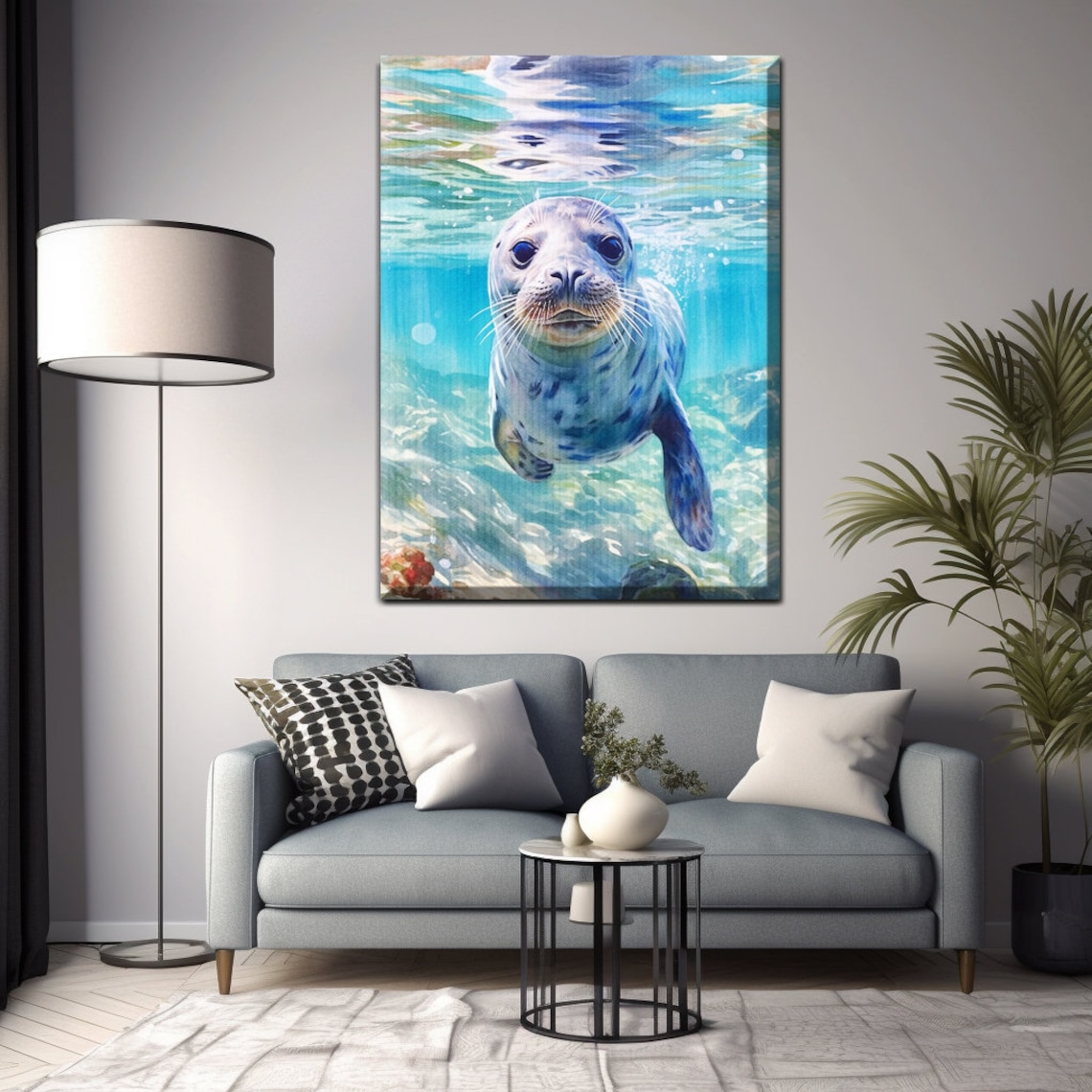 Seal Swimming Watercolor Art Print, Wildlife Decor - Image 2
