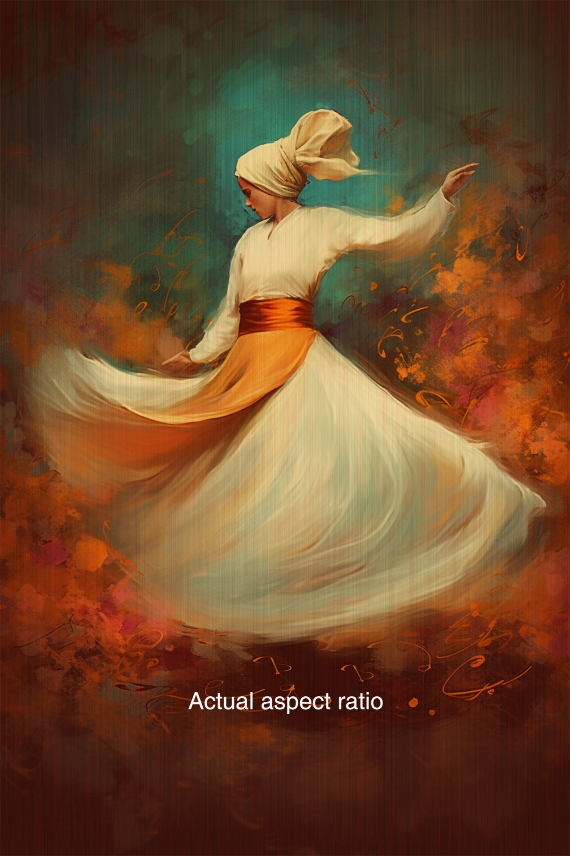 Whirling Dervish Sufi Woman Dance Teal Amber Oil Painting Poster - Image 3