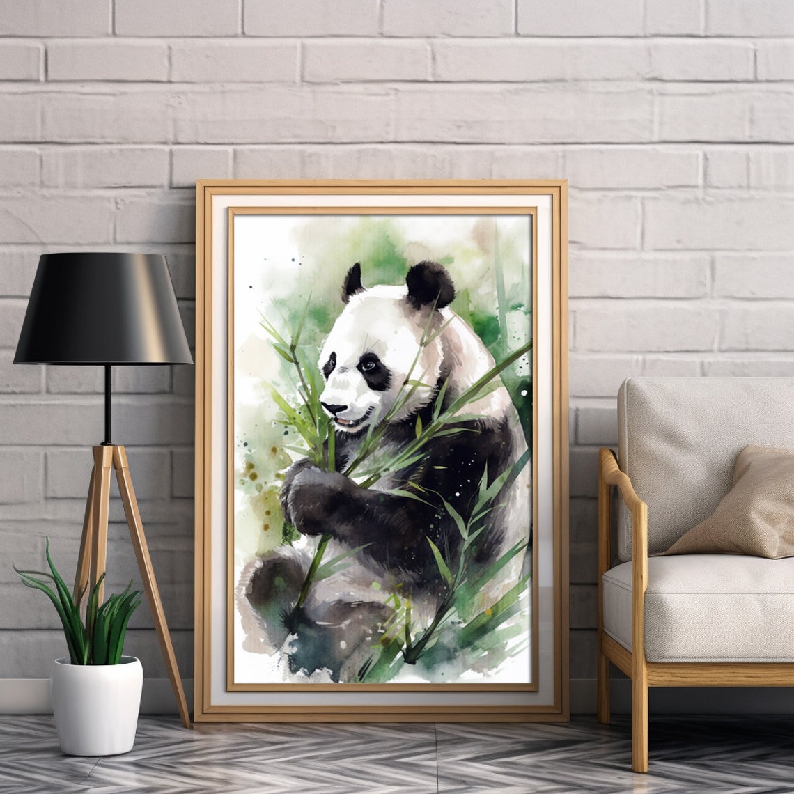 Giant Panda Eating Bamboo Watercolor Nursery Kids Room Poster - Image 2