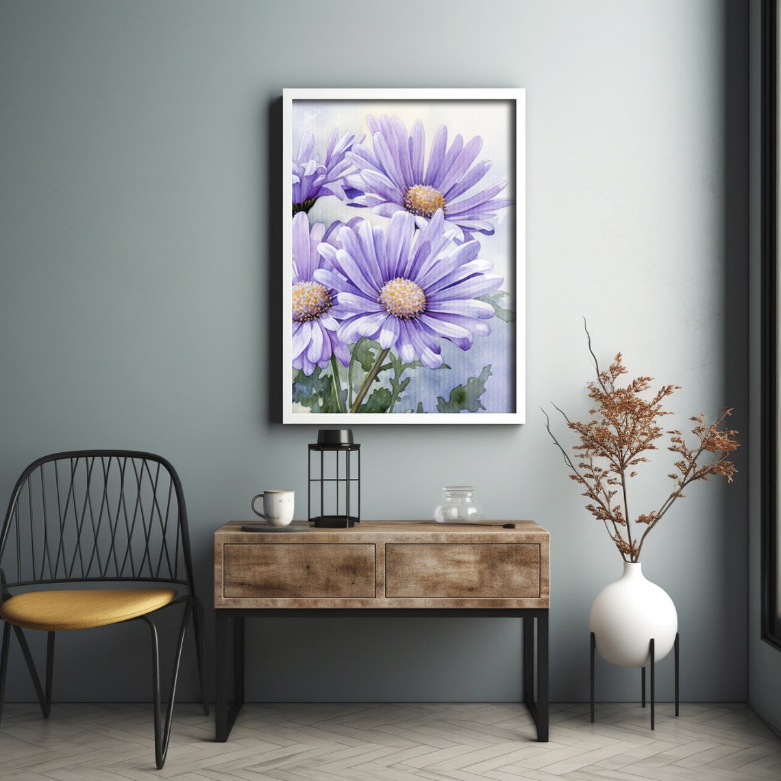 Purple Daisy Flowers Watercolor Bloom Botanical Painting Poster - Image 4