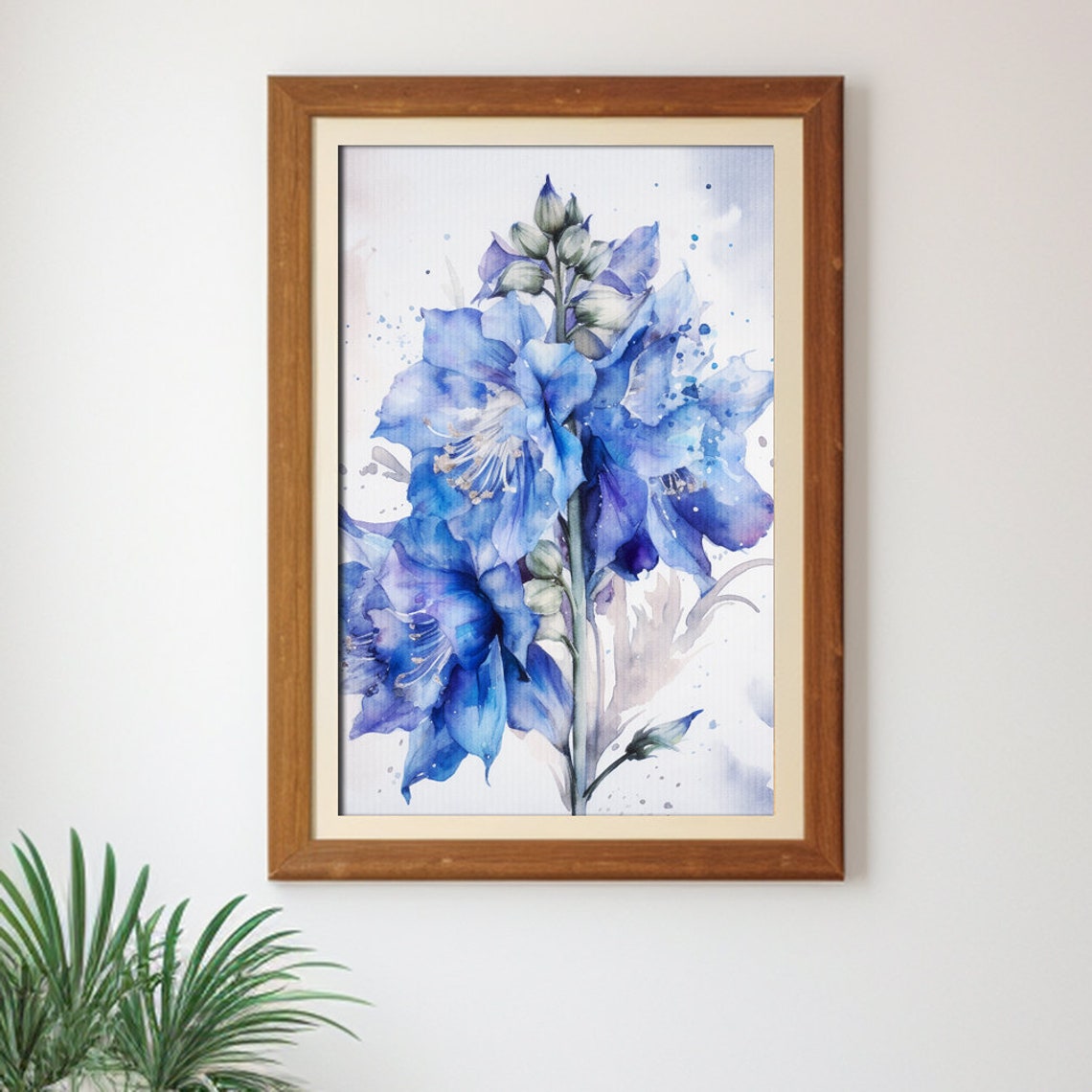 Blue Delphinium Flower Watercolor Tall Bloom Botanical Poster - Image 2