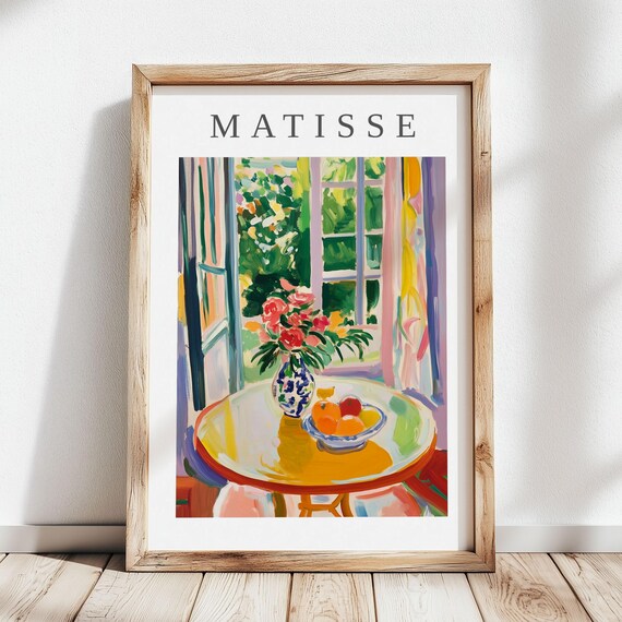 Matisse-Style Window Bouquet Roses Fruit Bowl Table Art Poster