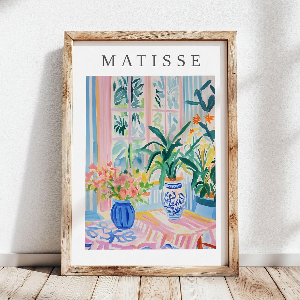 Matisse-Style Sunlit Window Flowers Porcelain Vases Abstract Art Poster
