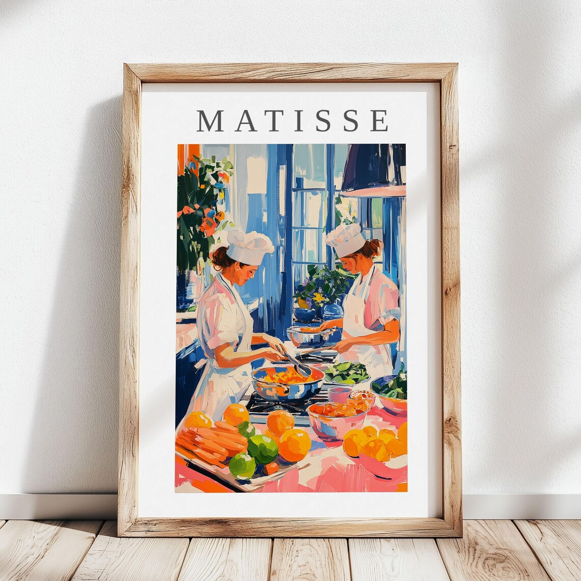 Matisse-Style Two Chefs Cooking Bright Kitchen Vegetables Art Poster