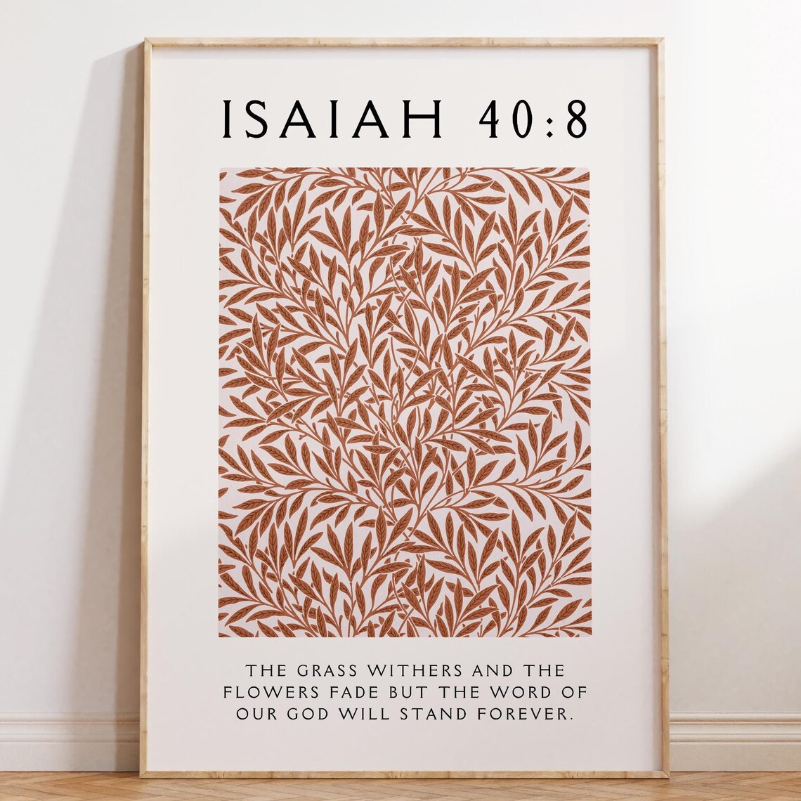 Isaiah 40 8 Rust Willow Botanical Pattern Bible Verse Wall Decor Poster