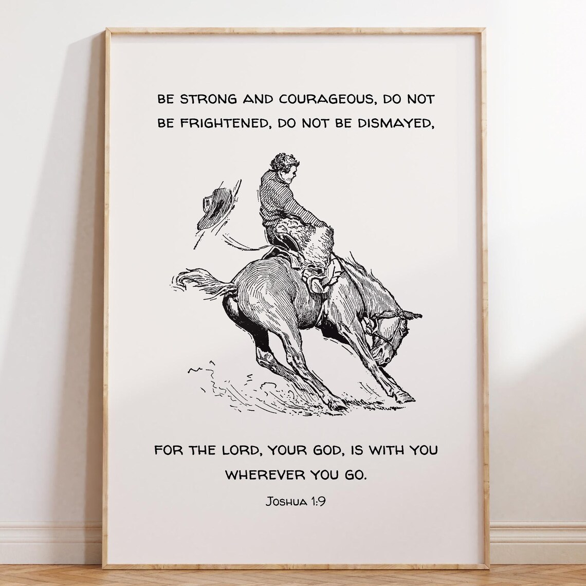 Be Strong And Courageous Joshua 1 9 Western Cowboy Horse Bible Poster