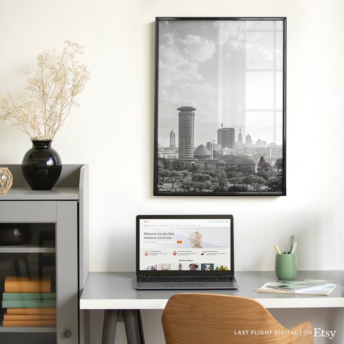 Nairobi Kenya Business District Skyline Black And White City Poster - Image 3