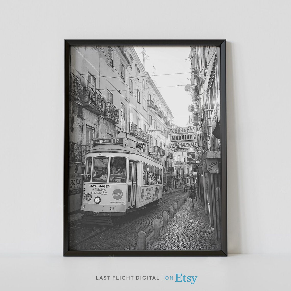 Portugal Print Porto Poster Tram Trolley Porto Print Portugal Poster Wall Art Europe Black And White Photo City Streets Skyline