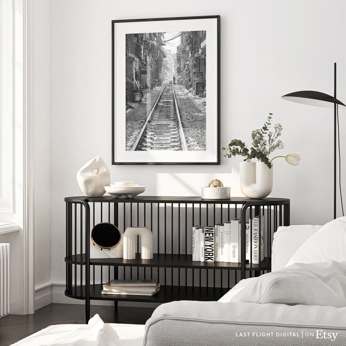 Hanoi Vietnam Train Street Railway Tracks Alley Black White Poster - Image 2