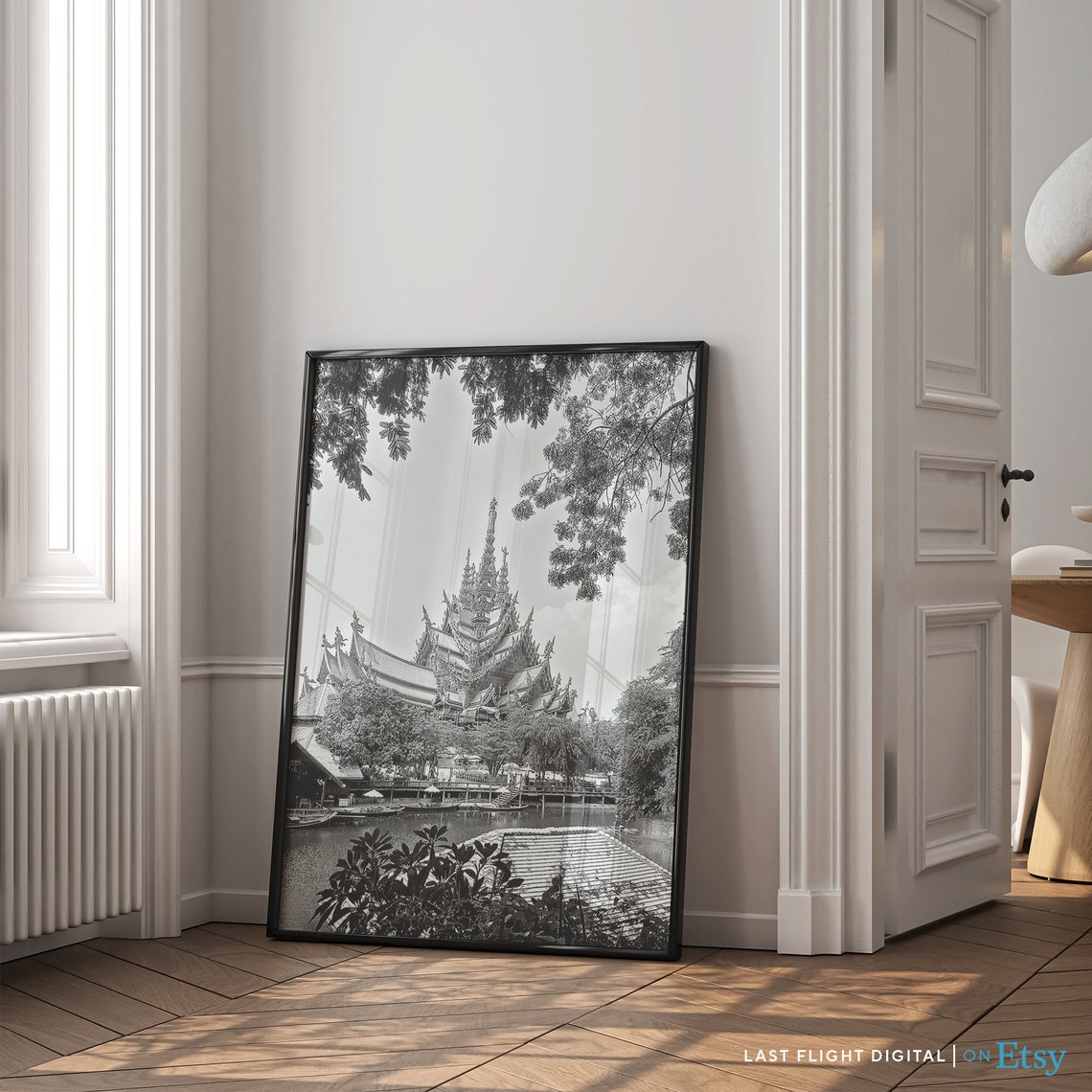 Thailand Print Pattaya Poster Sanctuary Of Truth Thailand Poster Pattaya Print Cityscape Art Black White Photography South East Asia - Image 3
