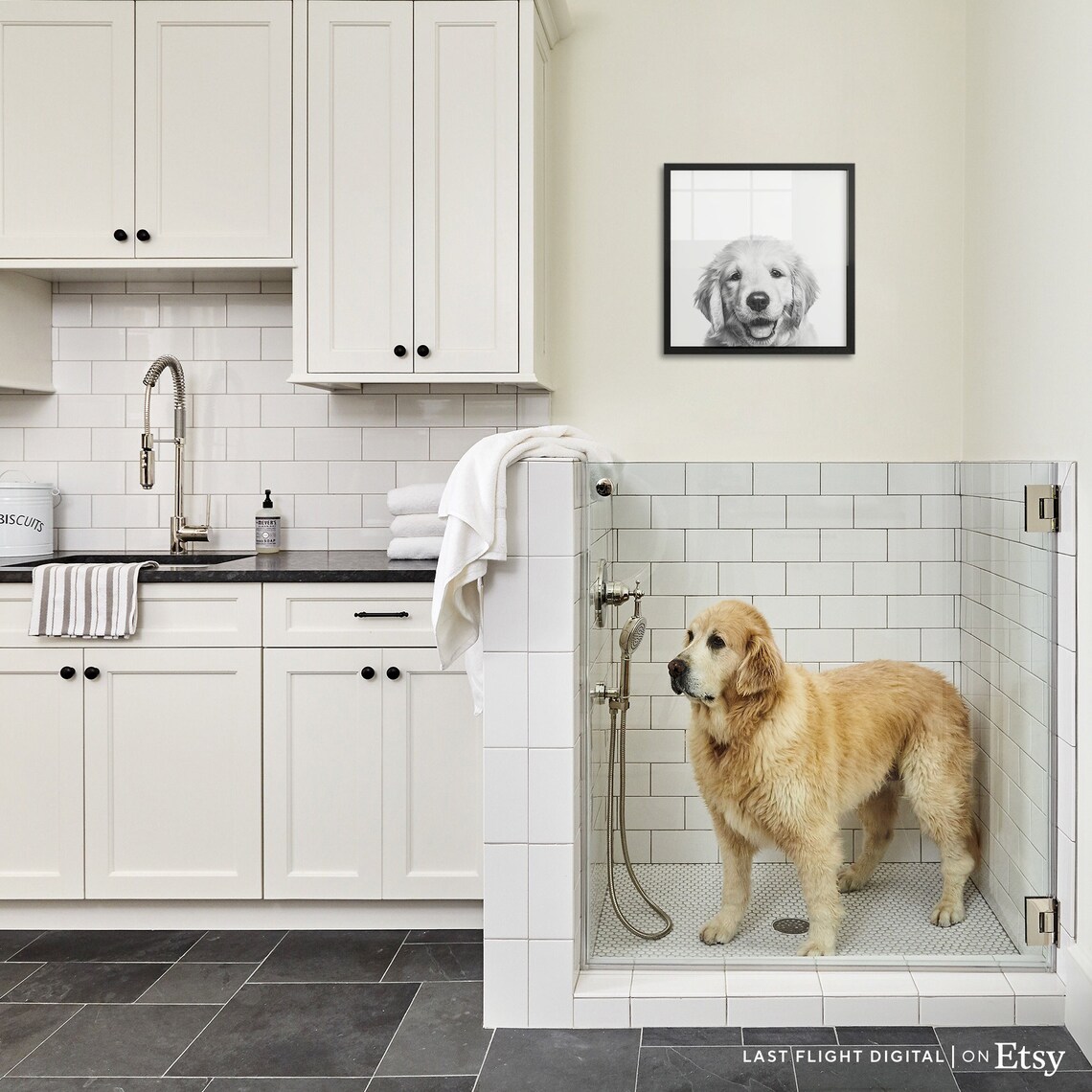 Golden Retriever Puppy Dog Poster, Black White Photo - Image 4