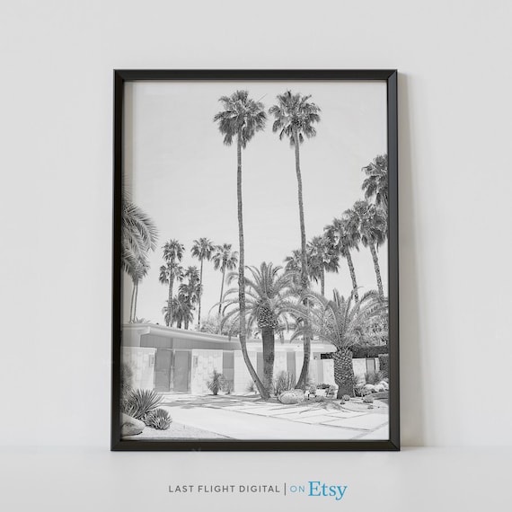 California Print Palm Springs Poster Palm Springs Houses Palm Trees Cityscape Black White Photo Palm Desert Palm Springs Print Art