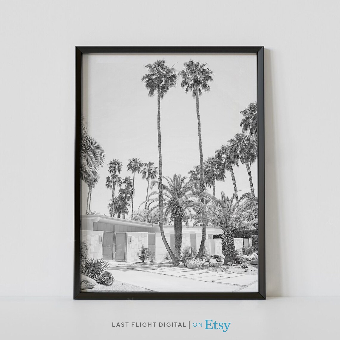 Palm Springs California Mid Century House Palms Black And White Poster