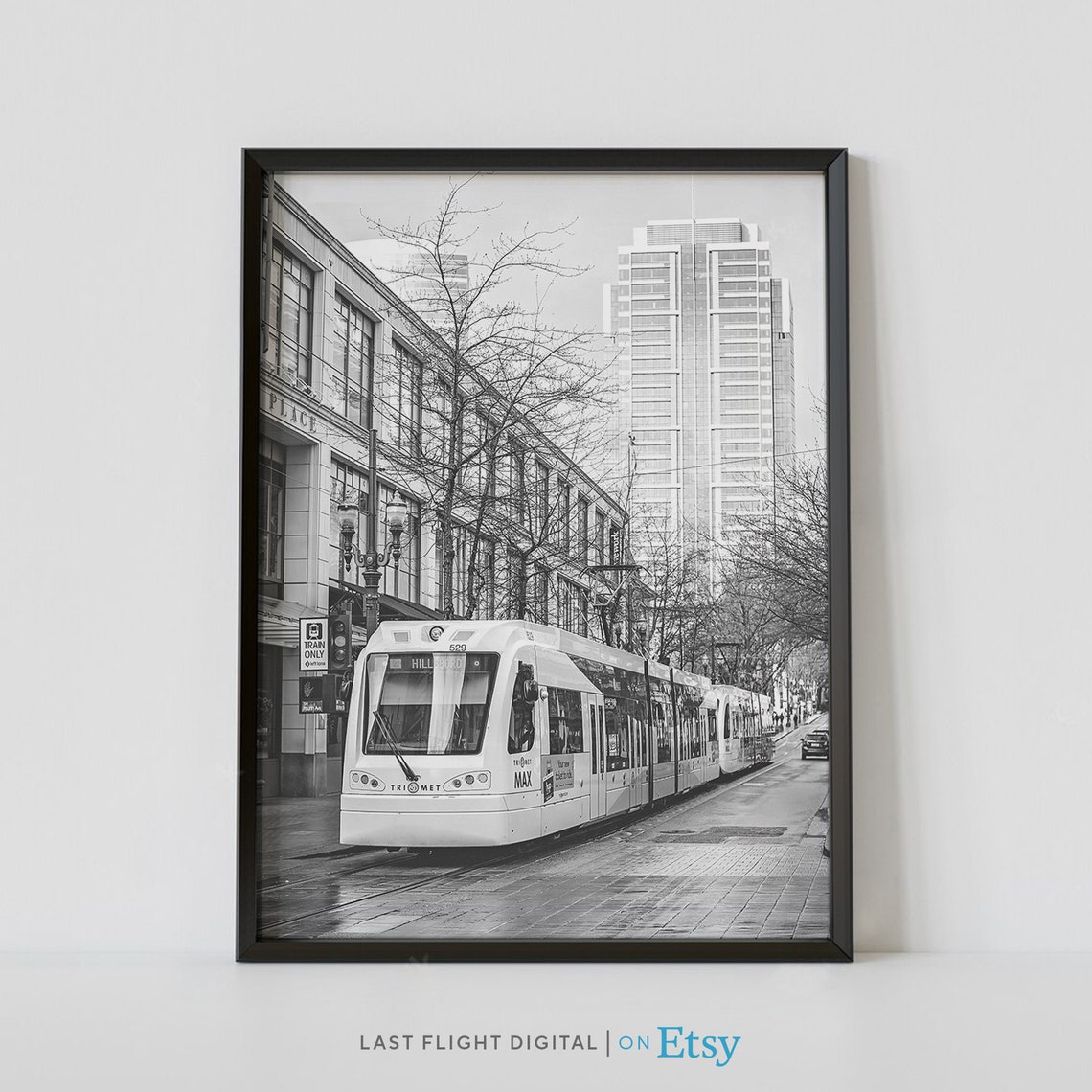 Portland Print Oregon Poster Streetcar Portland Poster Black White Photography United States Oregon Print Cityscape Downtown Tram