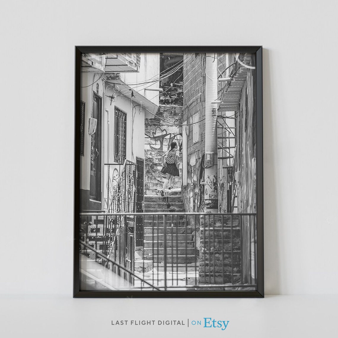 Colombia Poster Medellin Print Favelas Cityscape Colombia Print Black White Photography City Streets South America Medellin Poster