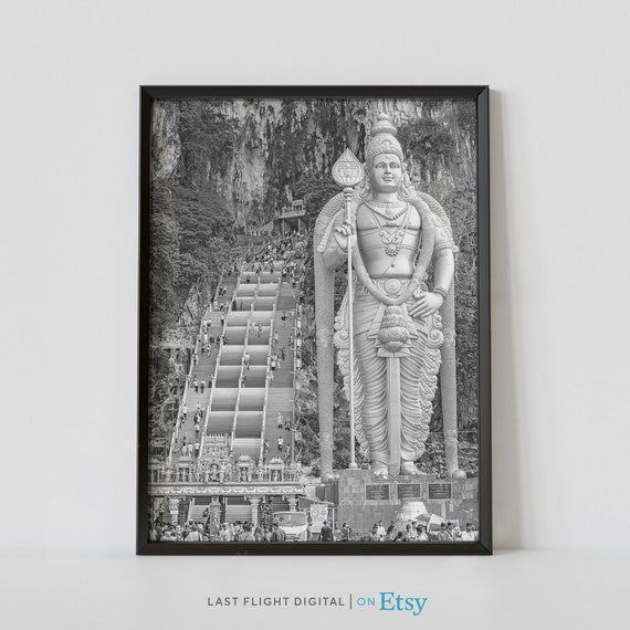 Malaysia Print Kuala Lumpur Poster Batu Caves Malaysia Wall Art Temple Malaysia Poster Black And White Photo Kuala Lumpur Print Art