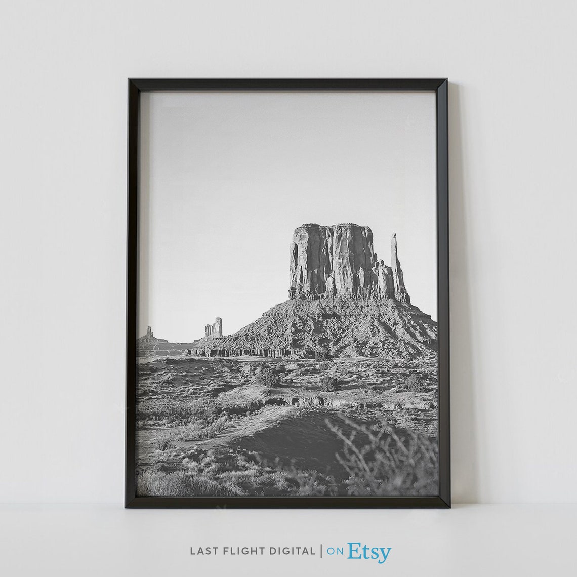Arizona Monument Valley Desert Butte Black White Landscape Poster