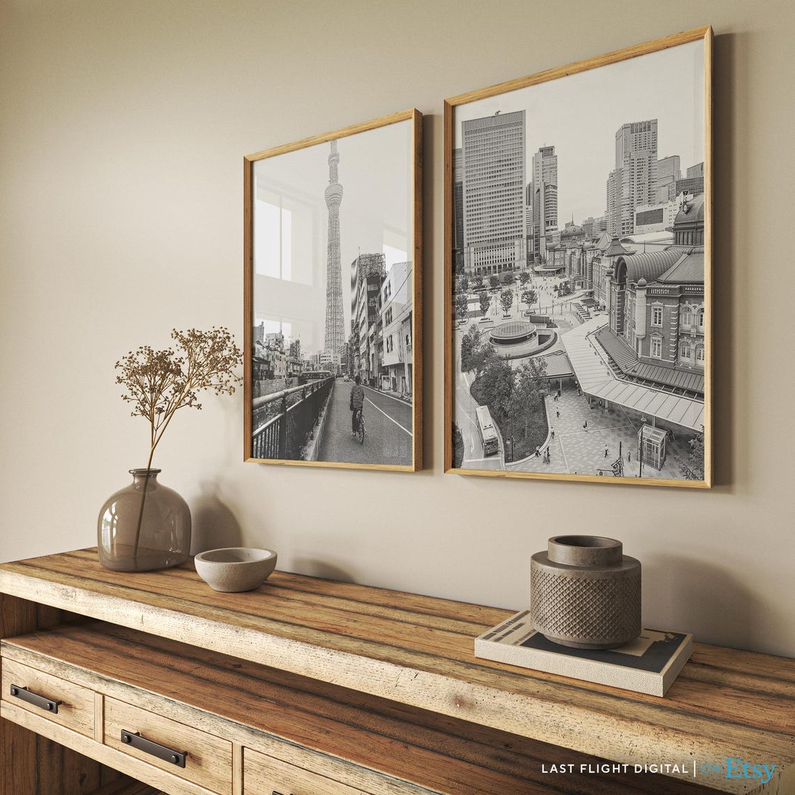 Tokyo Station Marunouchi Brick Facade Skyline Black White Poster - Image 4