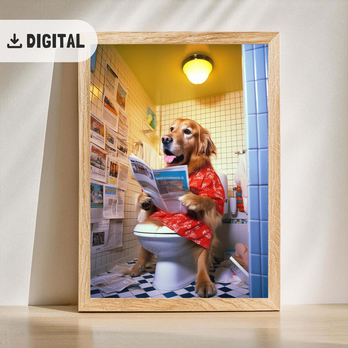 Trendy Golden Retriever Bathroom Wall Art Funny Dog Mom Bathroom Decor Quirky Golden Reading Newspaper Print Dogful Toilet Humor Poster Wc - Image 2
