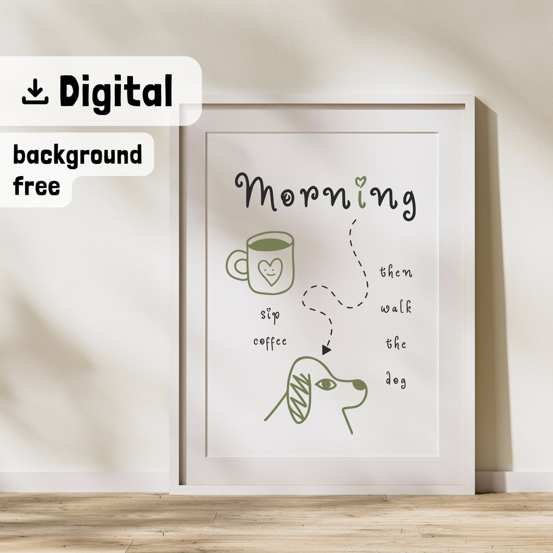 Morning Sip Coffee Then Walk The Dog Minimal Line Drawing Poster