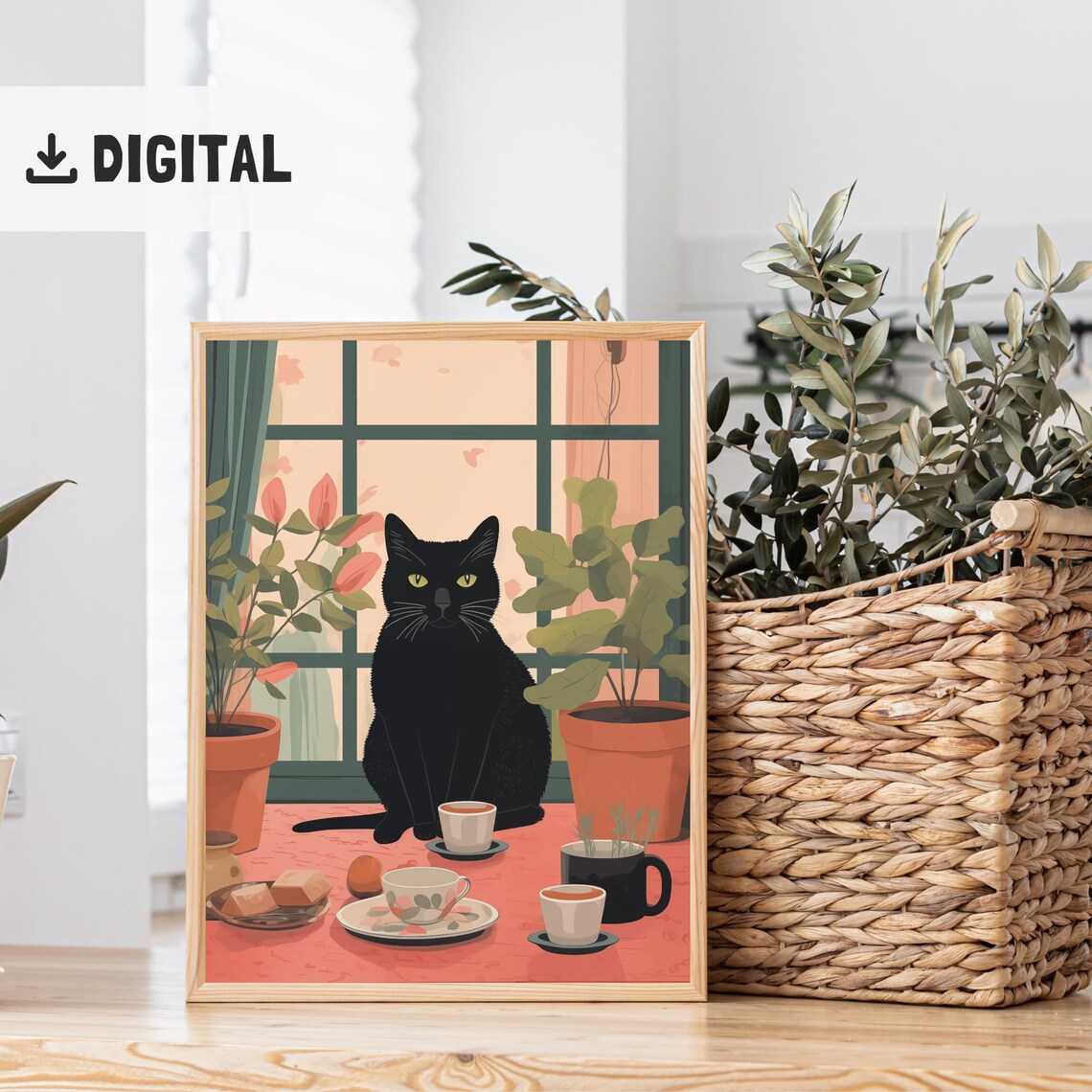 Black Cat Coffee Print Cute Catful Wall Art Aesthetic Kitchen Decor Quirky Cat Home Decorations Breakfast Wallart Cat Lover Gift - Image 2