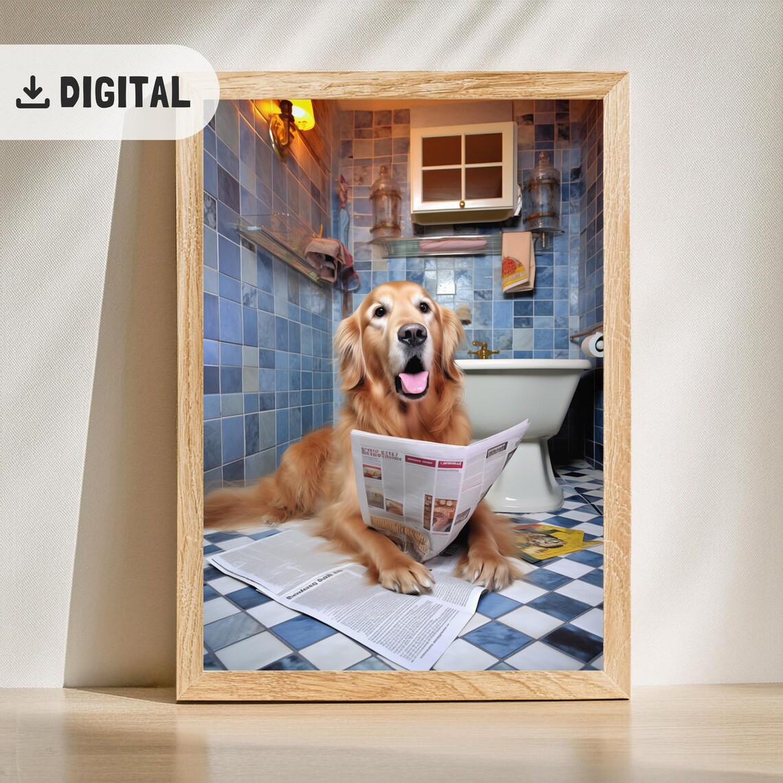Trendy Golden Retriever Bathroom Wall Art Funny Dog Mom Bathroom Decor Quirky Golden Reading Newspaper Print Dogful Toilet Humor Poster Wc - Image 2