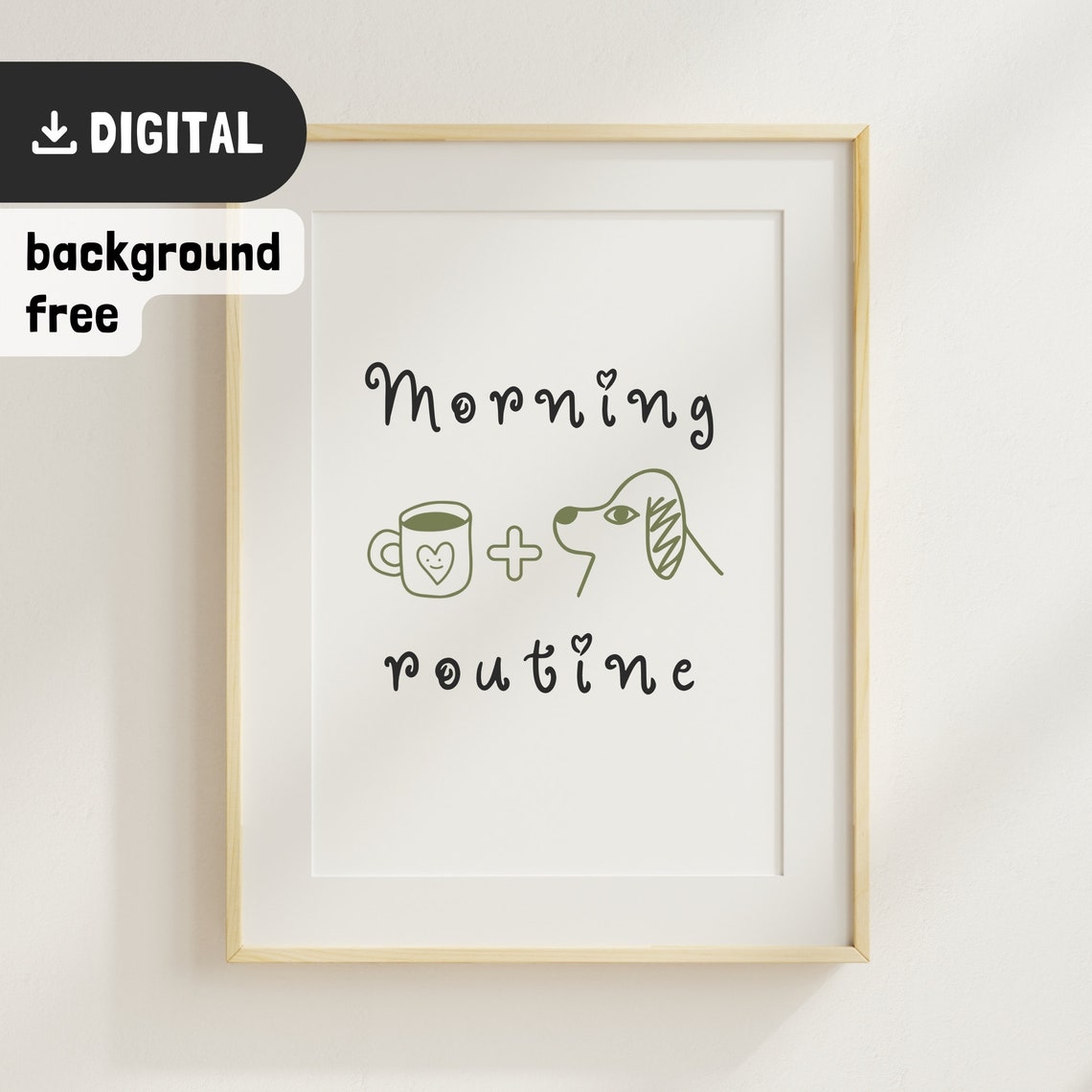 Morning Routine Coffee and Dog Doodle Kitchen Typography Poster