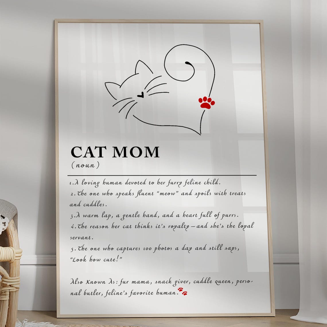 Cat Mom Definition Noun Funny Cat Heart Line Art Gift Poster