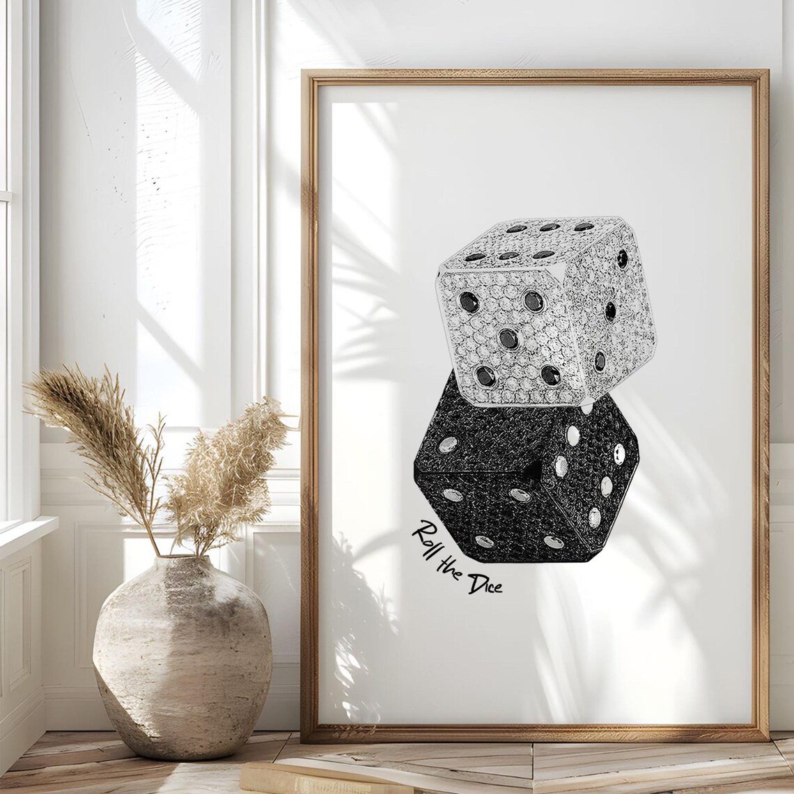 Roll the Dice Lucky Dice Quote Poster Black White Glamour Art