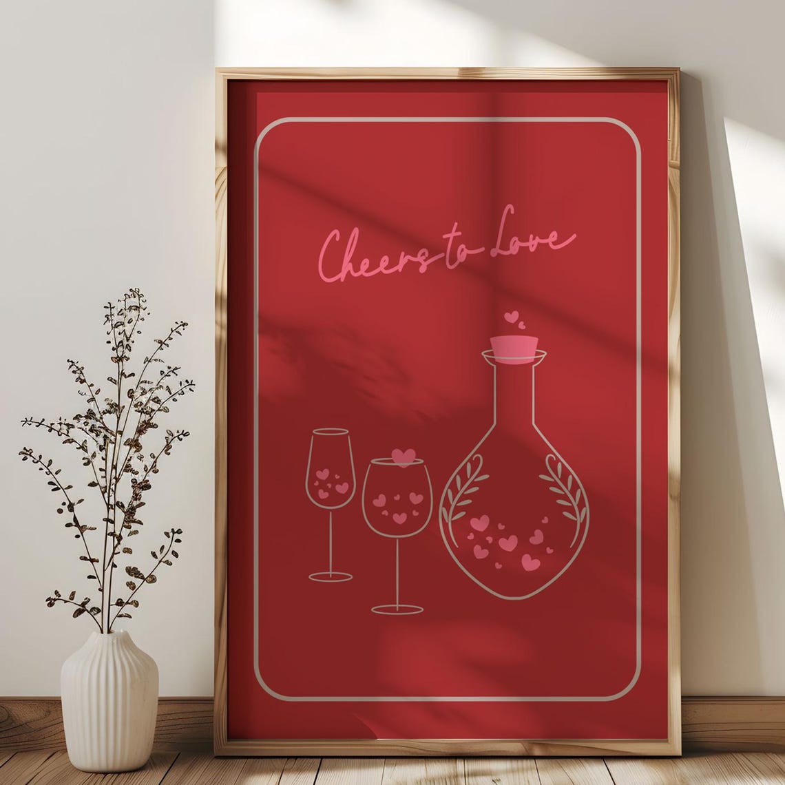 Cheers To Love Red Wine Hearts Toast Valentines Romantic Wall Art
